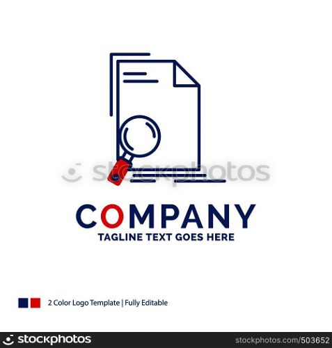 Company Name Logo Design For Analysis, document, file, find, page. Blue and red Brand Name Design with place for Tagline. Abstract Creative Logo template for Small and Large Business.