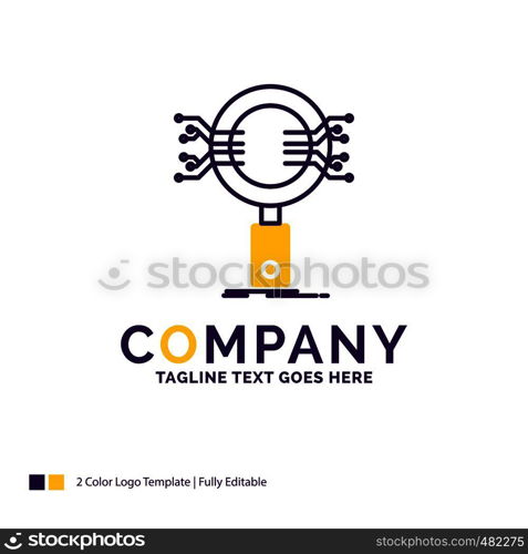 Company Name Logo Design For Analysis, Search, information, research, Security. Purple and yellow Brand Name Design with place for Tagline. Creative Logo template for Small and Large Business.
