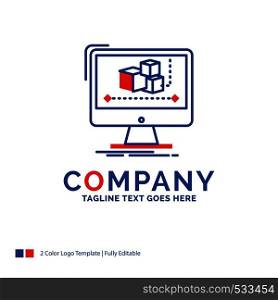 Company Name Logo Design For Animation, computer, editor, monitor, software. Blue and red Brand Name Design with place for Tagline. Abstract Creative Logo template for Small and Large Business.