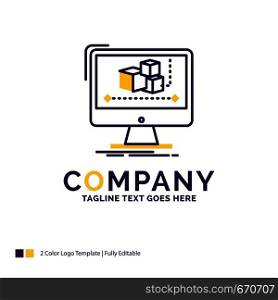 Company Name Logo Design For Animation, computer, editor, monitor, software. Purple and yellow Brand Name Design with place for Tagline. Creative Logo template for Small and Large Business.