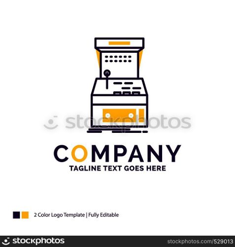 Company Name Logo Design For Arcade, console, game, machine, play. Purple and yellow Brand Name Design with place for Tagline. Creative Logo template for Small and Large Business.