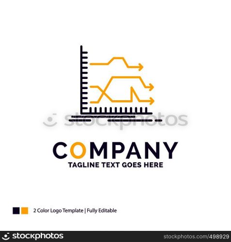 Company Name Logo Design For Arrows, forward, graph, market, prediction. Purple and yellow Brand Name Design with place for Tagline. Creative Logo template for Small and Large Business.