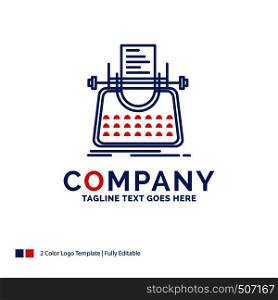 Company Name Logo Design For Article, blog, story, typewriter, writer. Blue and red Brand Name Design with place for Tagline. Abstract Creative Logo template for Small and Large Business.
