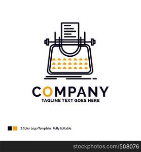 Company Name Logo Design For Article, blog, story, typewriter, writer. Purple and yellow Brand Name Design with place for Tagline. Creative Logo template for Small and Large Business.