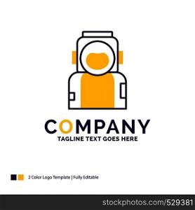 Company Name Logo Design For astronaut, space, spaceman, helmet, suit. Purple and yellow Brand Name Design with place for Tagline. Creative Logo template for Small and Large Business.