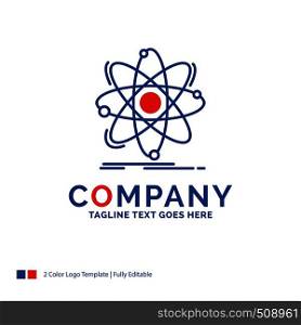 Company Name Logo Design For Atom, science, chemistry, Physics, nuclear. Blue and red Brand Name Design with place for Tagline. Abstract Creative Logo template for Small and Large Business.