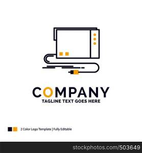 Company Name Logo Design For audio, card, external, interface, sound. Purple and yellow Brand Name Design with place for Tagline. Creative Logo template for Small and Large Business.