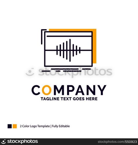 Company Name Logo Design For Audio, frequency, hertz, sequence, wave. Purple and yellow Brand Name Design with place for Tagline. Creative Logo template for Small and Large Business.