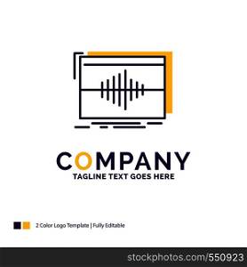 Company Name Logo Design For Audio, frequency, hertz, sequence, wave. Purple and yellow Brand Name Design with place for Tagline. Creative Logo template for Small and Large Business.