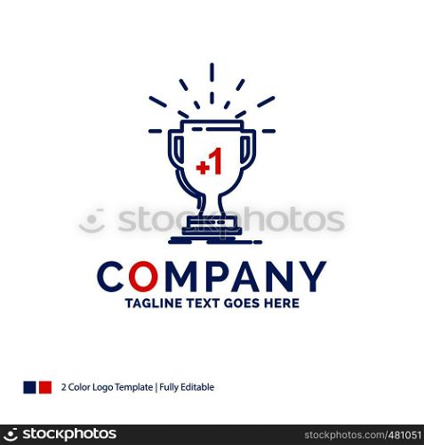 Company Name Logo Design For award, trophy, win, prize, first. Blue and red Brand Name Design with place for Tagline. Abstract Creative Logo template for Small and Large Business.