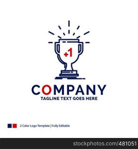 Company Name Logo Design For award, trophy, win, prize, first. Blue and red Brand Name Design with place for Tagline. Abstract Creative Logo template for Small and Large Business.