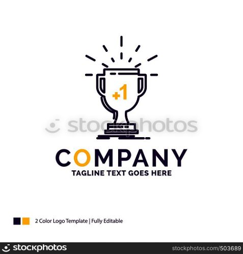 Company Name Logo Design For award, trophy, win, prize, first. Purple and yellow Brand Name Design with place for Tagline. Creative Logo template for Small and Large Business.