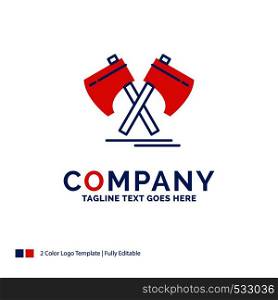 Company Name Logo Design For Axe, hatchet, tool, cutter, viking. Blue and red Brand Name Design with place for Tagline. Abstract Creative Logo template for Small and Large Business.