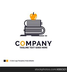 Company Name Logo Design For back to school, school, student, books, apple. Purple and yellow Brand Name Design with place for Tagline. Creative Logo template for Small and Large Business.