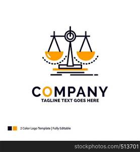 Company Name Logo Design For Balance, decision, justice, law, scale. Purple and yellow Brand Name Design with place for Tagline. Creative Logo template for Small and Large Business.
