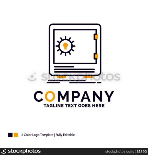 Company Name Logo Design For Bank, deposit, safe, safety, strongbox. Purple and yellow Brand Name Design with place for Tagline. Creative Logo template for Small and Large Business.