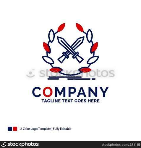 Company Name Logo Design For battle, emblem, game, label, swords. Blue and red Brand Name Design with place for Tagline. Abstract Creative Logo template for Small and Large Business.