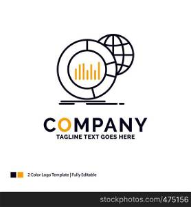 Company Name Logo Design For Big, chart, data, world, infographic. Purple and yellow Brand Name Design with place for Tagline. Creative Logo template for Small and Large Business.
