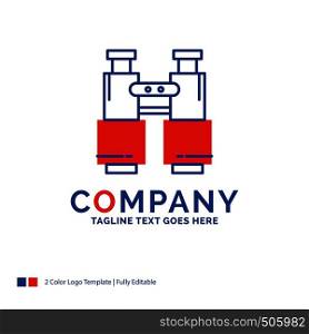 Company Name Logo Design For binoculars, find, search, explore, camping. Blue and red Brand Name Design with place for Tagline. Abstract Creative Logo template for Small and Large Business.
