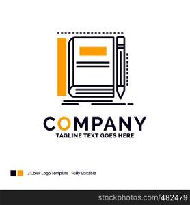 Company Name Logo Design For Book, notebook, notepad, pocket, sketching. Purple and yellow Brand Name Design with place for Tagline. Creative Logo template for Small and Large Business.