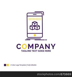 Company Name Logo Design For box, 3d, cube, smartphone, product. Purple and yellow Brand Name Design with place for Tagline. Creative Logo template for Small and Large Business.