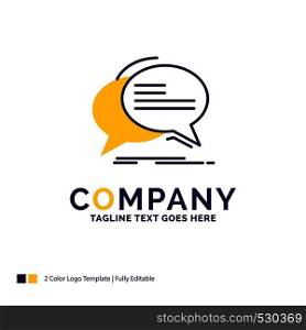 Company Name Logo Design For Bubble, chat, communication, speech, talk. Purple and yellow Brand Name Design with place for Tagline. Creative Logo template for Small and Large Business.