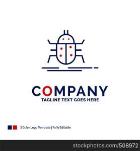 Company Name Logo Design For Bug, bugs, insect, testing, virus. Blue and red Brand Name Design with place for Tagline. Abstract Creative Logo template for Small and Large Business.
