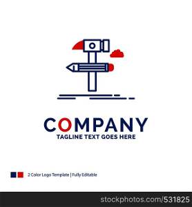 Company Name Logo Design For Build, design, develop, tool, tools. Blue and red Brand Name Design with place for Tagline. Abstract Creative Logo template for Small and Large Business.