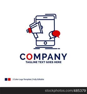Company Name Logo Design For bullhorn, marketing, mobile, megaphone, promotion. Blue and red Brand Name Design with place for Tagline. Abstract Creative Logo template for Small and Large Business.