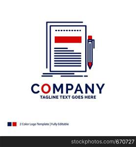 Company Name Logo Design For Business, document, file, paper, presentation. Blue and red Brand Name Design with place for Tagline. Abstract Creative Logo template for Small and Large Business.