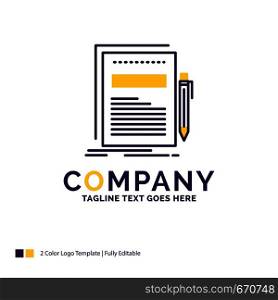 Company Name Logo Design For Business, document, file, paper, presentation. Purple and yellow Brand Name Design with place for Tagline. Creative Logo template for Small and Large Business.