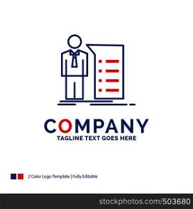 Company Name Logo Design For Business, explanation, graph, meeting, presentation. Blue and red Brand Name Design with place for Tagline. Abstract Creative Logo template for Small and Large Business.