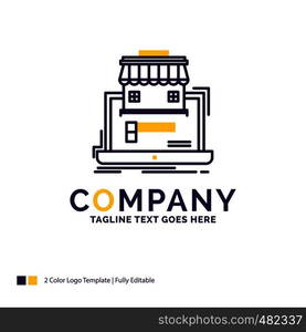 Company Name Logo Design For business, marketplace, organization, data, online market. Purple and yellow Brand Name Design with place for Tagline. Creative Logo template for Small and Large Business.