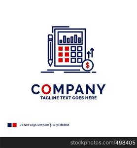 Company Name Logo Design For Calculation, data, financial, investment, market. Blue and red Brand Name Design with place for Tagline. Abstract Creative Logo template for Small and Large Business.