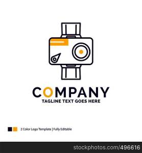 Company Name Logo Design For camera, action, digital, video, photo. Purple and yellow Brand Name Design with place for Tagline. Creative Logo template for Small and Large Business.