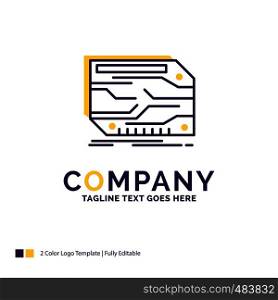 Company Name Logo Design For card, component, custom, electronic, memory. Purple and yellow Brand Name Design with place for Tagline. Creative Logo template for Small and Large Business.