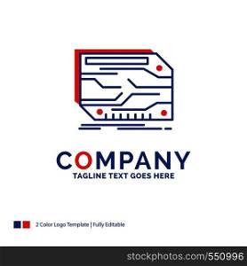 Company Name Logo Design For card, component, custom, electronic, memory. Blue and red Brand Name Design with place for Tagline. Abstract Creative Logo template for Small and Large Business.