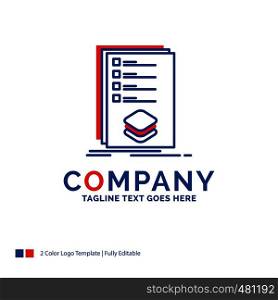 Company Name Logo Design For Categories, check, list, listing, mark. Blue and red Brand Name Design with place for Tagline. Abstract Creative Logo template for Small and Large Business.