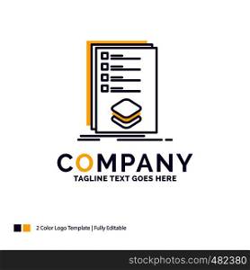 Company Name Logo Design For Categories, check, list, listing, mark. Purple and yellow Brand Name Design with place for Tagline. Creative Logo template for Small and Large Business.