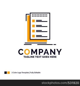 Company Name Logo Design For Check, checklist, list, task, to do. Purple and yellow Brand Name Design with place for Tagline. Creative Logo template for Small and Large Business.