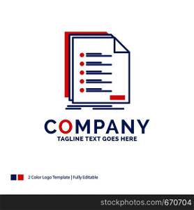 Company Name Logo Design For Check, filing, list, listing, registration. Blue and red Brand Name Design with place for Tagline. Abstract Creative Logo template for Small and Large Business.