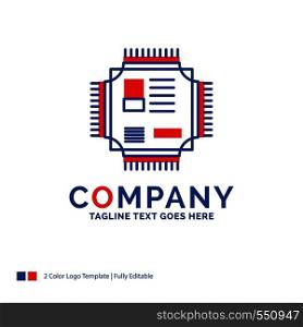 Company Name Logo Design For Chip, cpu, microchip, processor, technology. Blue and red Brand Name Design with place for Tagline. Abstract Creative Logo template for Small and Large Business.