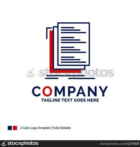 Company Name Logo Design For Code, coding, compile, files, list. Blue and red Brand Name Design with place for Tagline. Abstract Creative Logo template for Small and Large Business.