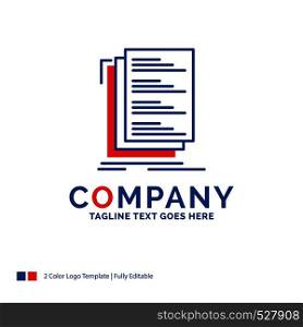 Company Name Logo Design For Code, coding, compile, files, list. Blue and red Brand Name Design with place for Tagline. Abstract Creative Logo template for Small and Large Business.