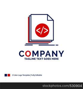 Company Name Logo Design For Code, coding, file, programming, script. Blue and red Brand Name Design with place for Tagline. Abstract Creative Logo template for Small and Large Business.