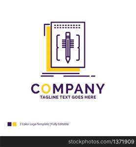 Company Name Logo Design For Code, edit, editor, language, program. Purple and yellow Brand Name Design with place for Tagline. Creative Logo template for Small and Large Business.