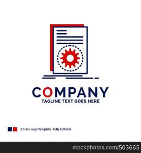 Company Name Logo Design For Code, executable, file, running, script. Blue and red Brand Name Design with place for Tagline. Abstract Creative Logo template for Small and Large Business.