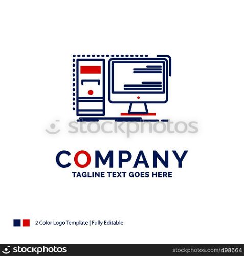Company Name Logo Design For Computer, desktop, hardware, workstation, System. Blue and red Brand Name Design with place for Tagline. Abstract Creative Logo template for Small and Large Business.