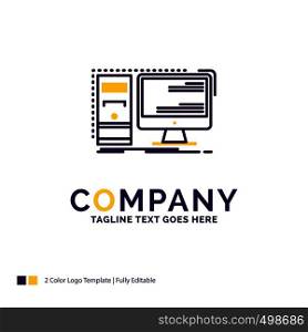 Company Name Logo Design For Computer, desktop, hardware, workstation, System. Purple and yellow Brand Name Design with place for Tagline. Creative Logo template for Small and Large Business.
