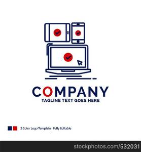 Company Name Logo Design For computer, devices, mobile, responsive, technology. Blue and red Brand Name Design with place for Tagline. Abstract Creative Logo template for Small and Large Business.